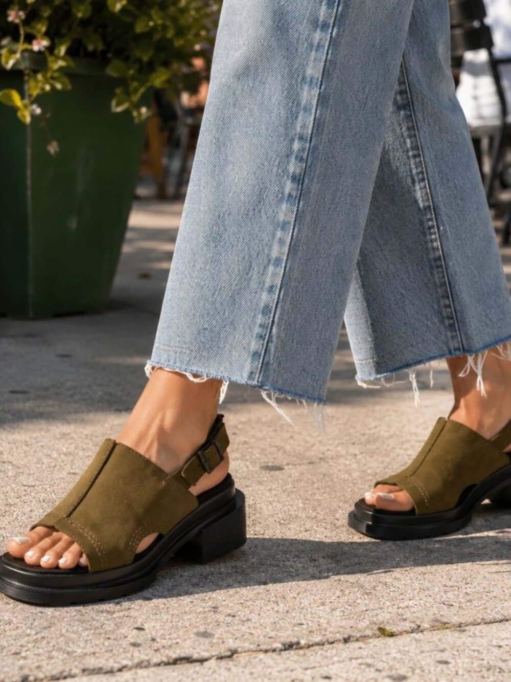 Dr. Martens Maybole Olive Buttersoft Leather Open Toe Sandals